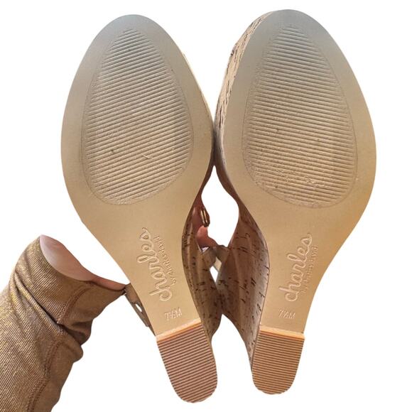 Charles By Charles David New Cork Wedges Platform Peep Toe In Nude Size 7.5 - Picture 9 of 10